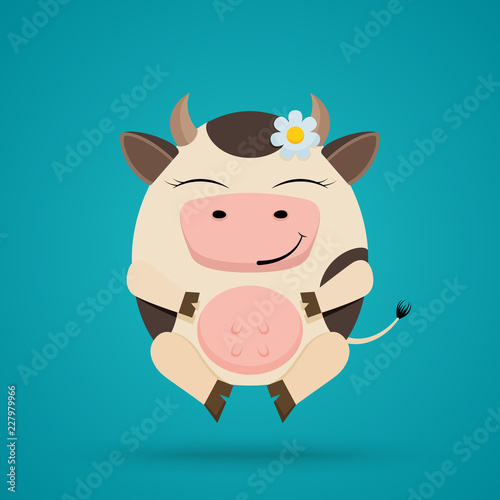 Vector cartoon illustration of funny egg shaped smiling cow