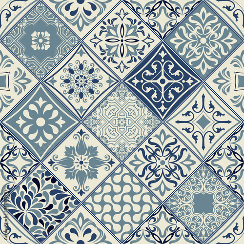 Vector set of tiles background in portuguese style.