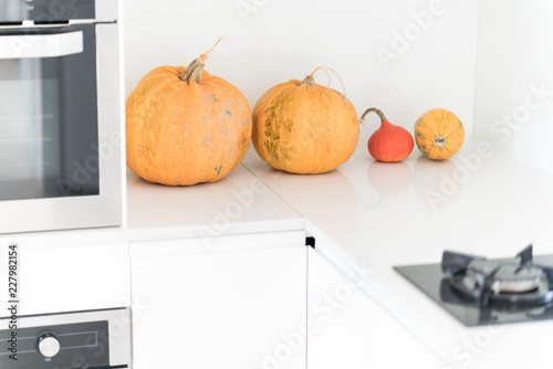 Halloween pumpkin in kitchen