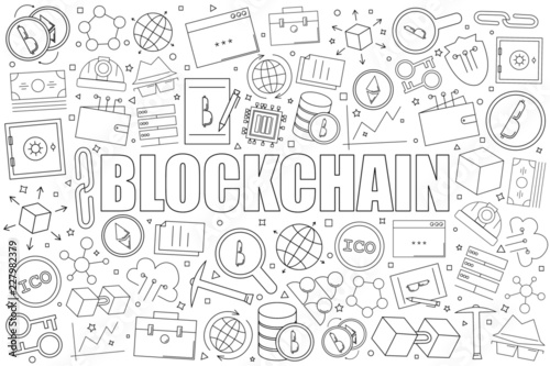 Blockchain background from line icon. Linear vector pattern. Vector illustration