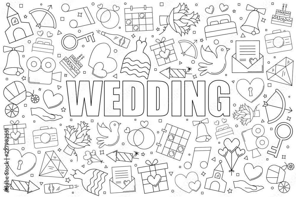 Wedding background from line icon. Linear vector pattern. Vector illustration