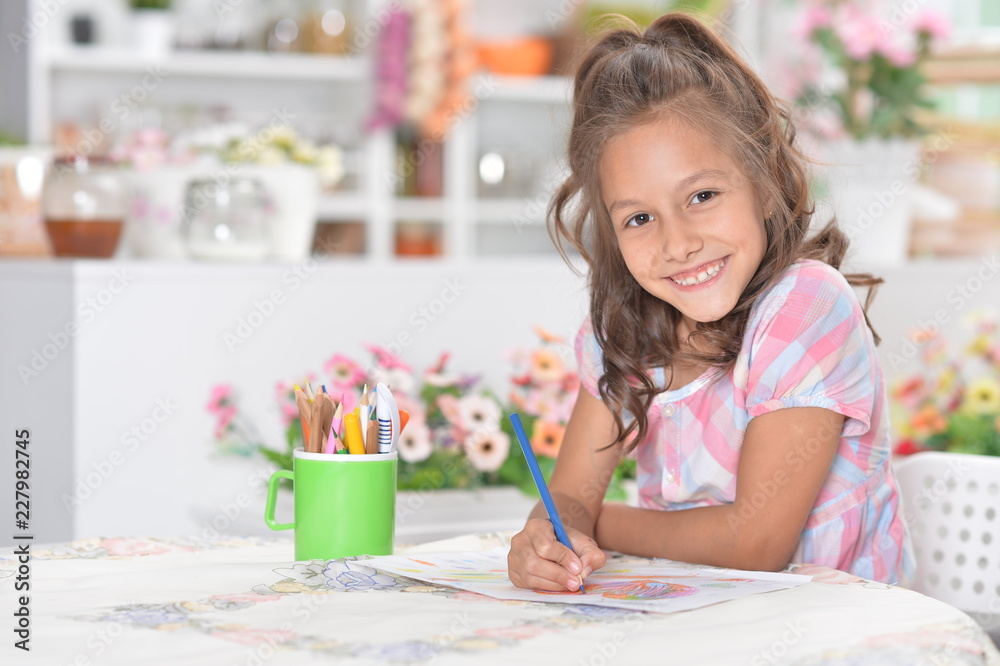 Portrait of a cute girl drawing picture Portrait of a cute girl drawing picture