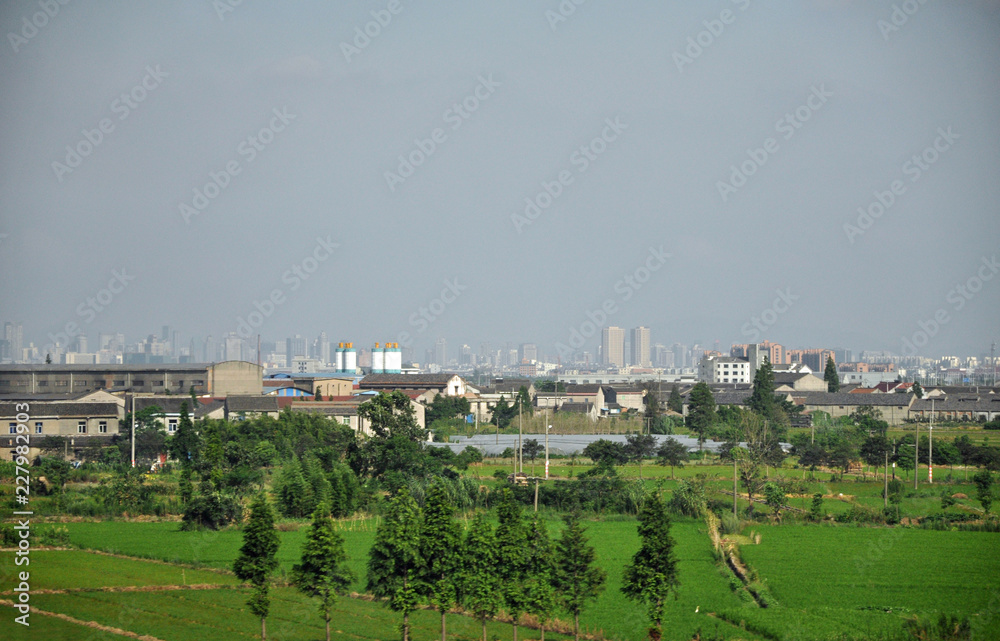 Skyline of a Chinese City in rural area