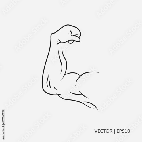 Vector illustration: Biceps. Hand with muscles. Hands of a strong man. Flat design. Drawings for children, coloring pages