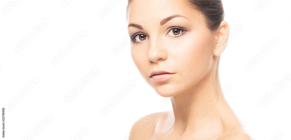 Beauty close-up portrait of beautiful, fresh and healthy girl. Human face isolated on white. Beauty close-up portrait of beautiful, fresh and healthy girl. Human face isolated on white.