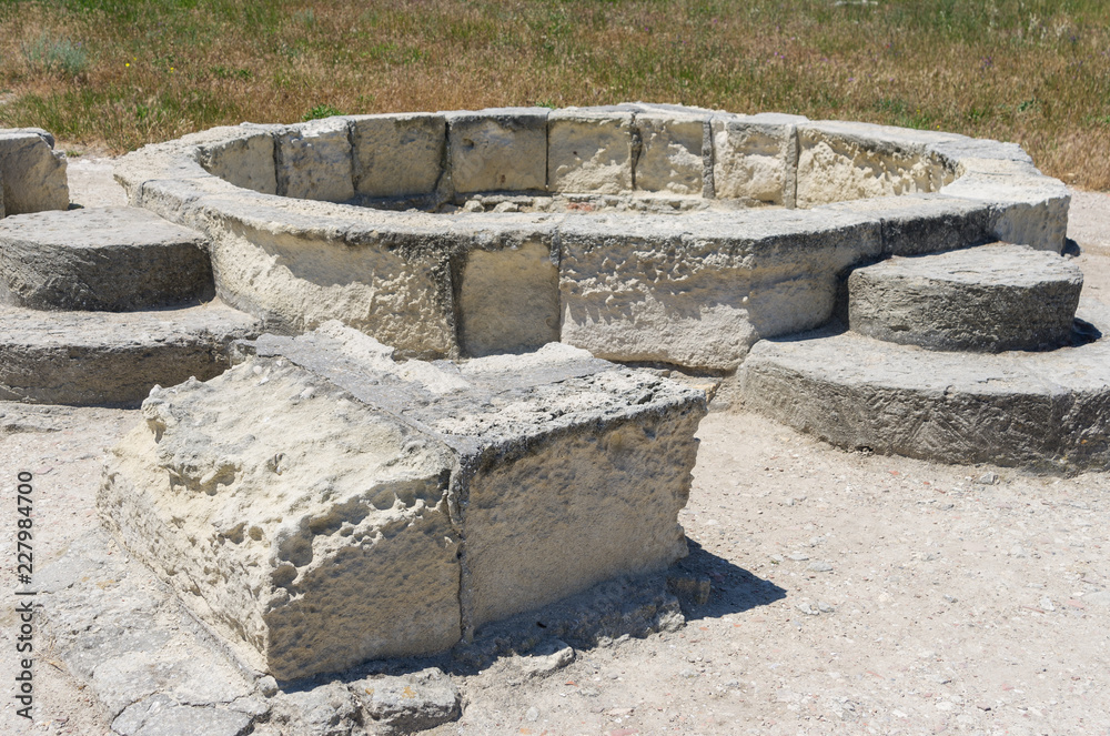 The ruins of the ancient city. Russia, the Republic of Crimea, the city of Sevastopol. 11.06.2018: The ruins of the ancient and medieval city of Chersonese Tauride The ruins of the ancient city. Russia, the Republic of Crimea, the city of Sevastopol. 11.06.2018: The ruins of the ancient and medieval city of Chersonese Tauride