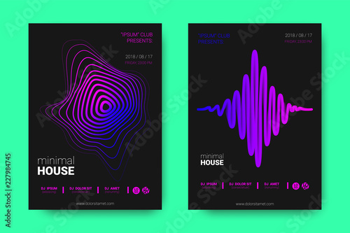 Music Posters with Equalizer and Wave Distorted Circles.