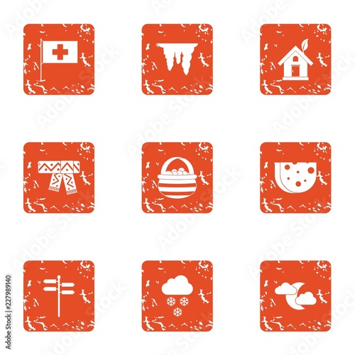 Winter house icons set. Grunge set of 9 winter house vector icons for web isolated on white background