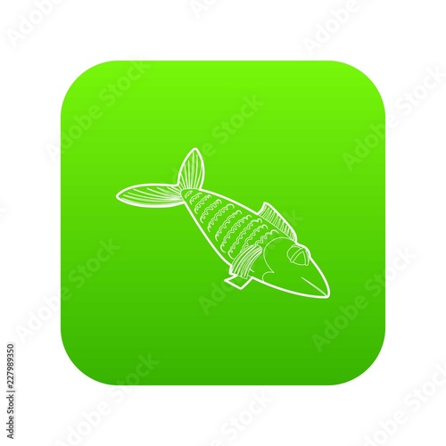 Fish icon green vector isolated on white background