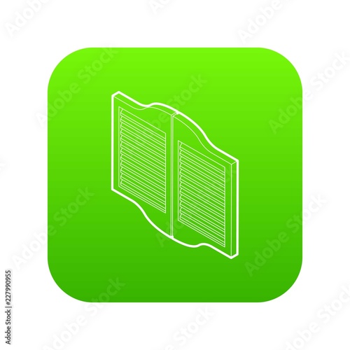 Doors in western saloon icon green vector isolated on white background