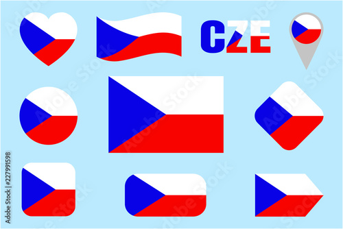 Czech Republic flag vector set. Different geometric shapes. Flat style. Czech flags collection. Can use for sports, national, travel, geographic design elements. isolated icons with state name. © nataliesezam