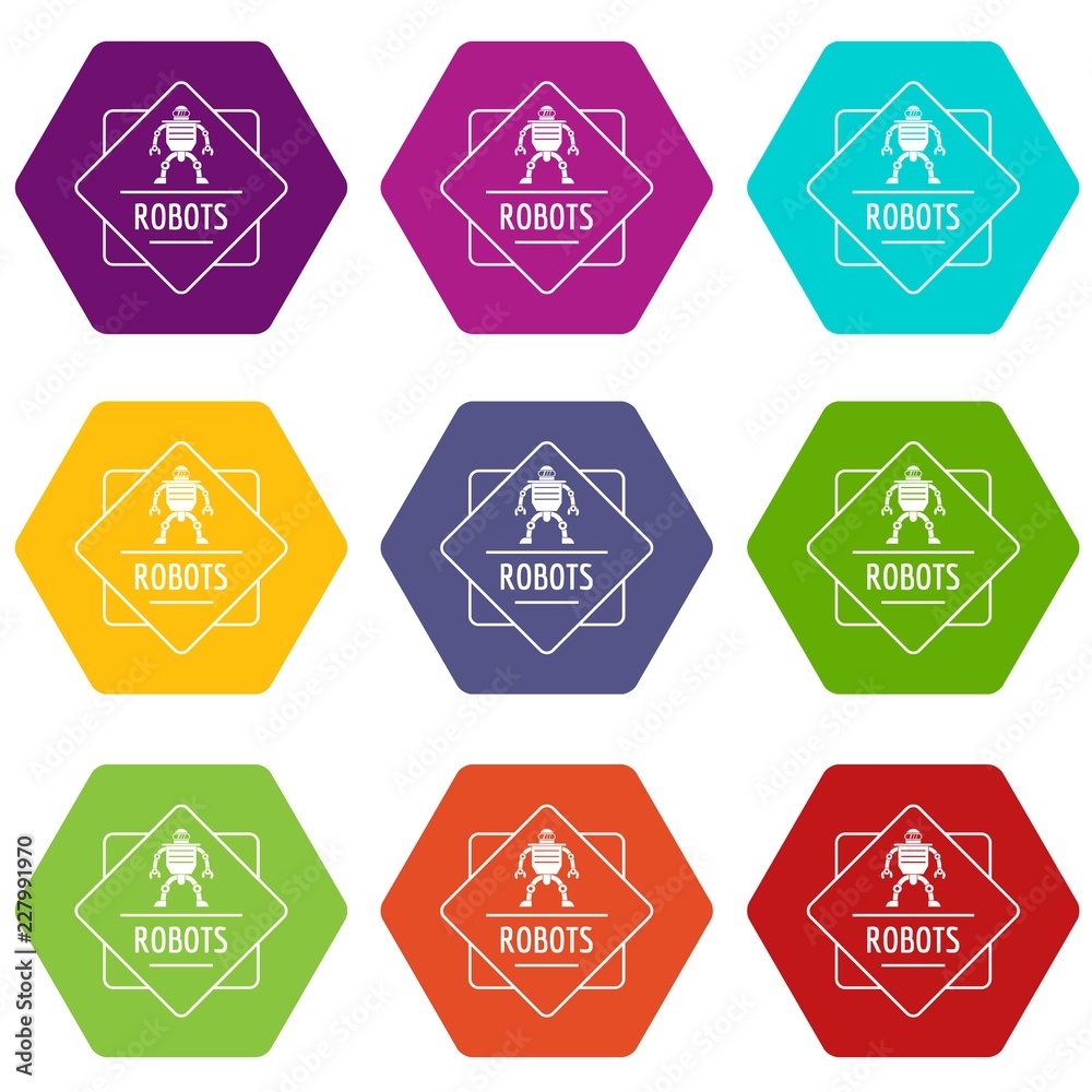 Robot technology icons 9 set coloful isolated on white for web Robot technology icons 9 set coloful isolated on white for web