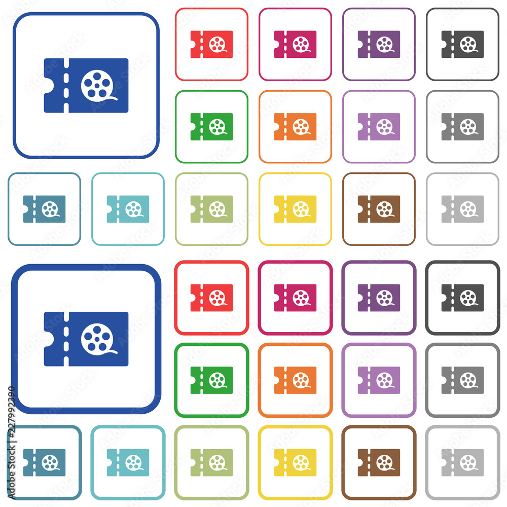 Movie discount coupon outlined flat color icons Movie discount coupon outlined flat color icons