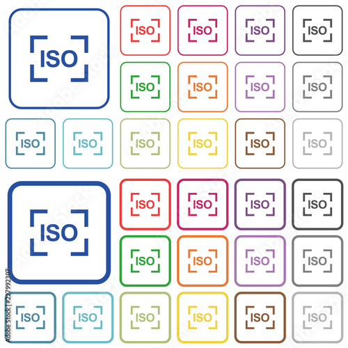 Camera iso speed setting outlined flat color icons