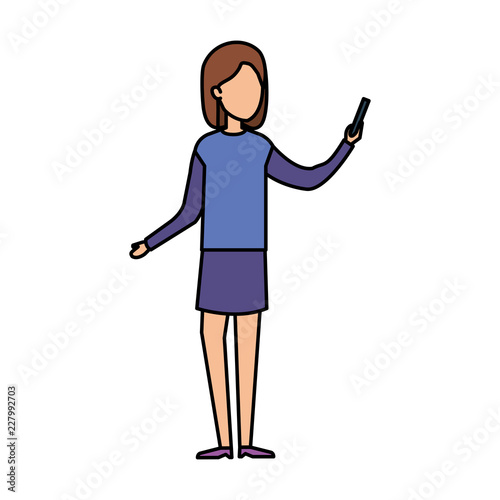 young woman with smartphone character