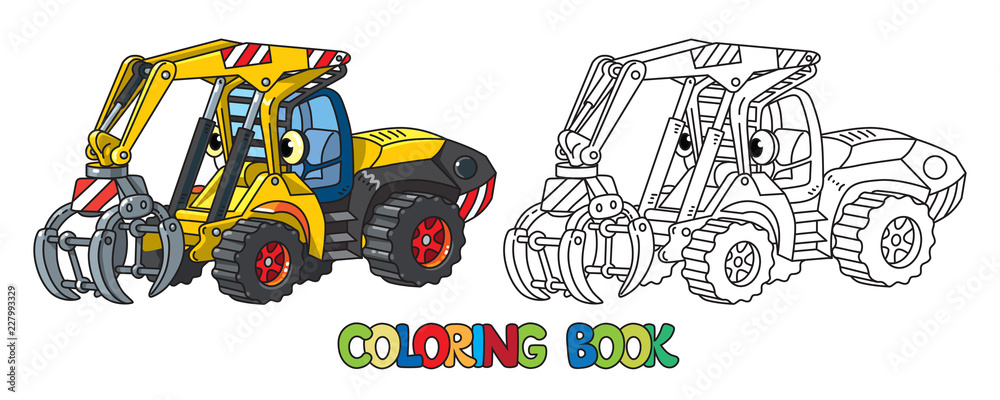 Funny log handler car with eyes coloring book