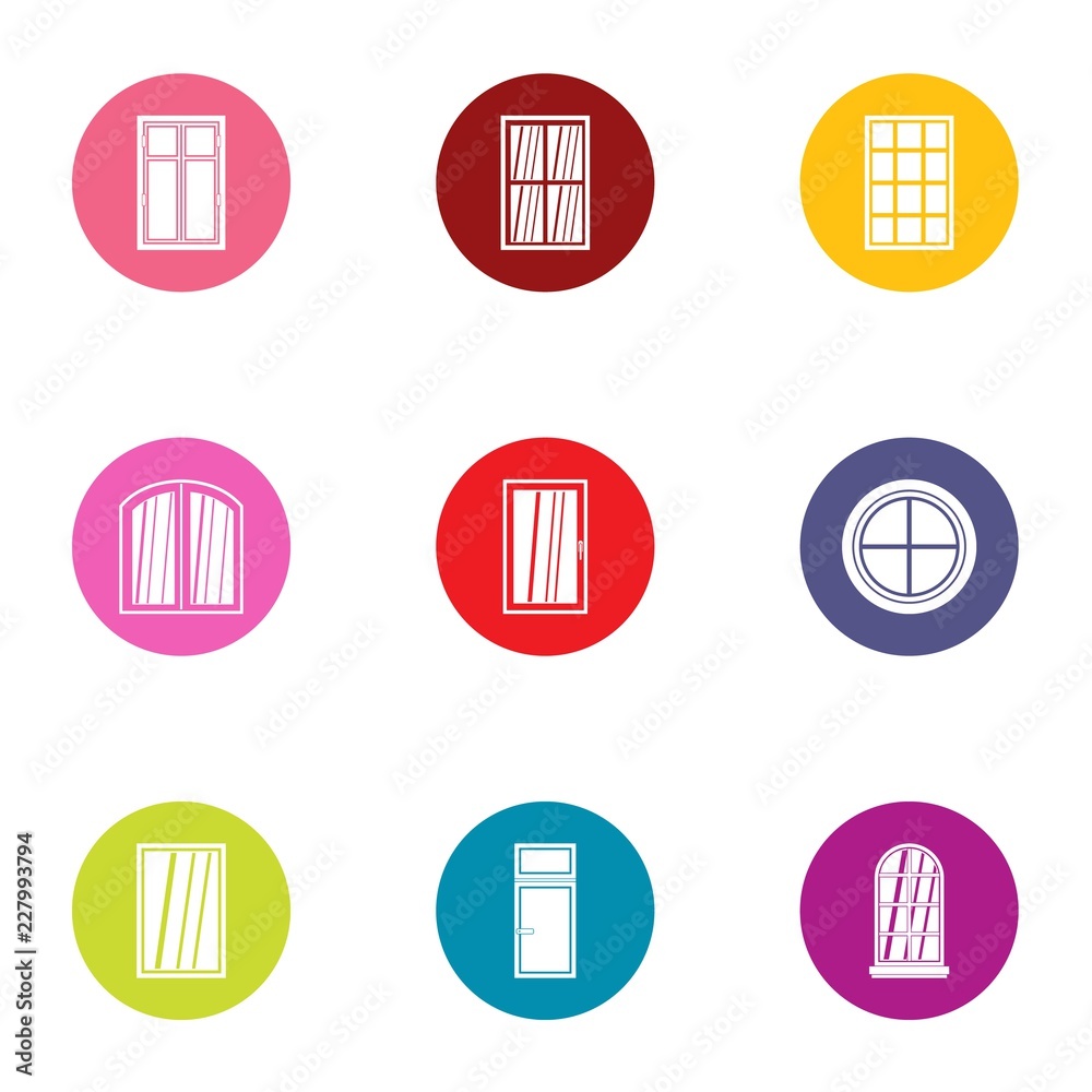 French door icons set. Flat set of 9 french door vector icons for web isolated on white background French door icons set. Flat set of 9 french door vector icons for web isolated on white background