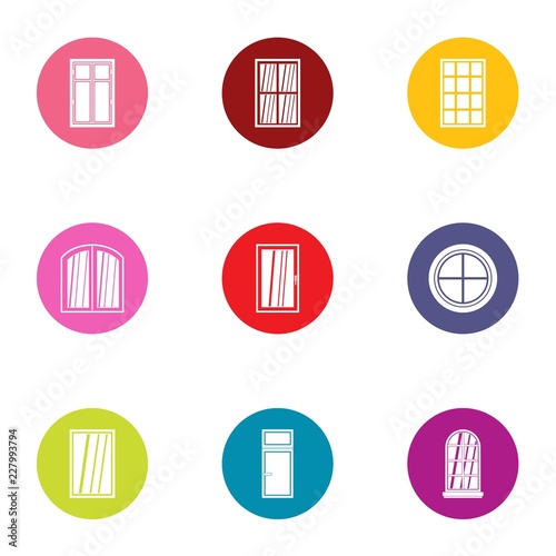 French door icons set. Flat set of 9 french door vector icons for web isolated on white background