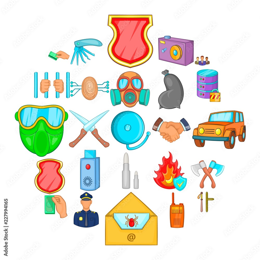 Criminality icons set. Cartoon set of 25 criminality vector icons for web isolated on white background Criminality icons set. Cartoon set of 25 criminality vector icons for web isolated on white background