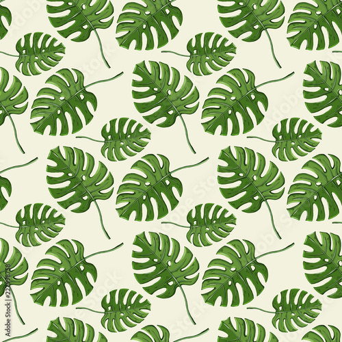 Monstera plant seamless pattern on a white background.