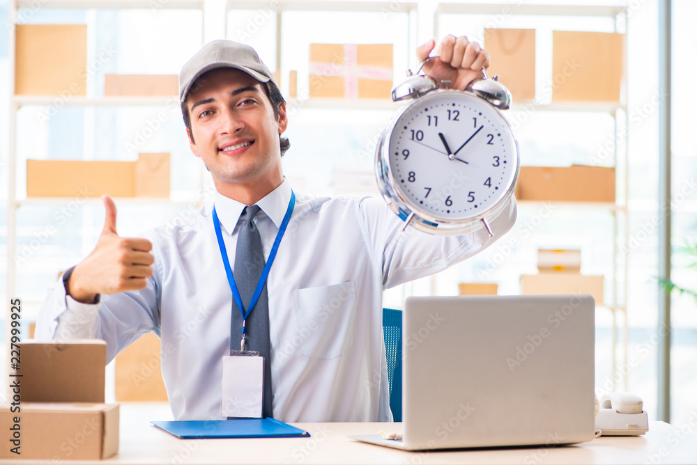 Male employee working in box delivery relocation service Male employee working in box delivery relocation service