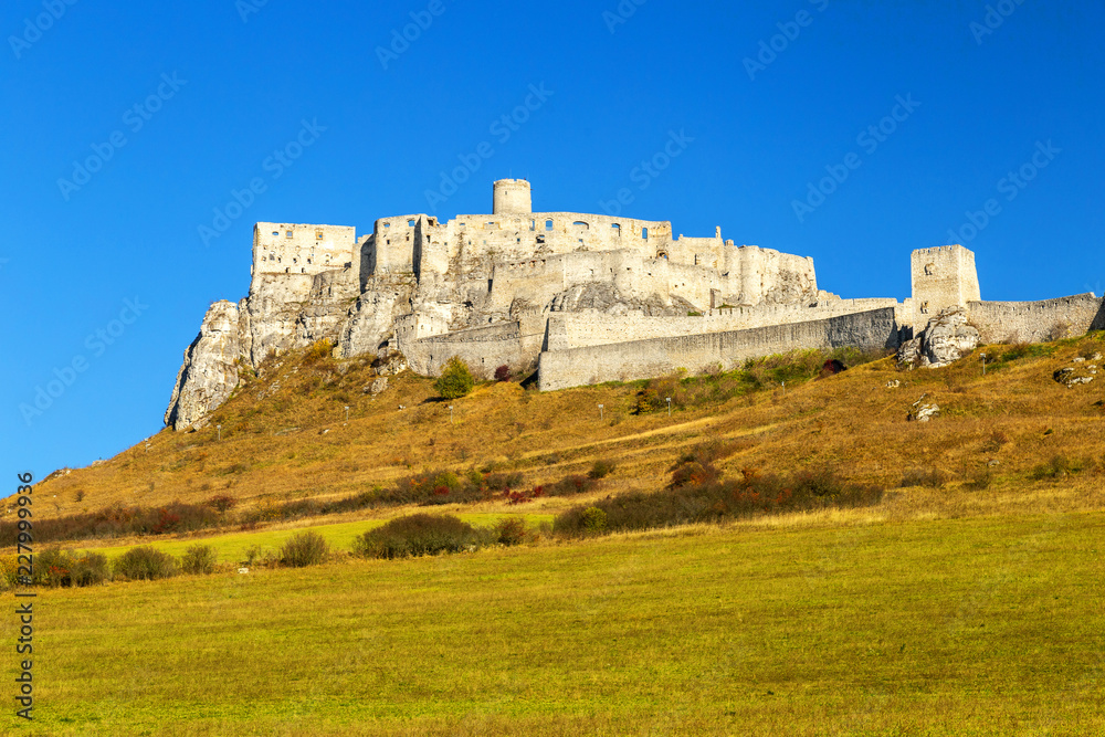 The ruins of Spis Castle in eastern Slovakia, situated above the town of Spisske Podhradie and the village of Zehra