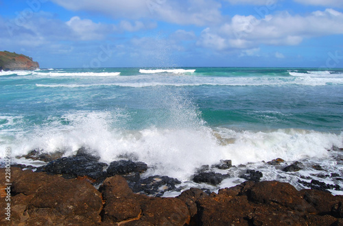 Kauai Hawaii Shoreline with Splashing Wave