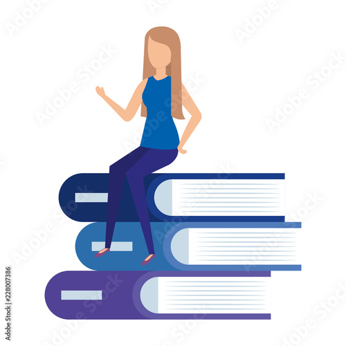pile text books with mini woman
