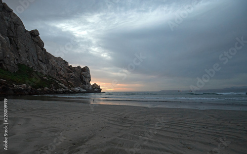 Twilight Evening Sunset at Morro Rock on the central coast of California at Morro Bay California United States
