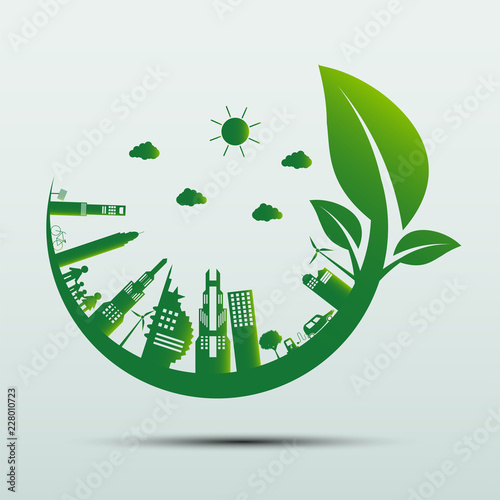 Ecology.Green cities help the world with eco-friendly concept ideas.vector illustration