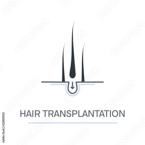 Hair transplantation logo template with three follicles. Hair restoration concept. Alopecia medical design for clinics and diagnostic centers.