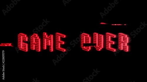 retro video game GAME OVER text computer game glitch interference animation video.