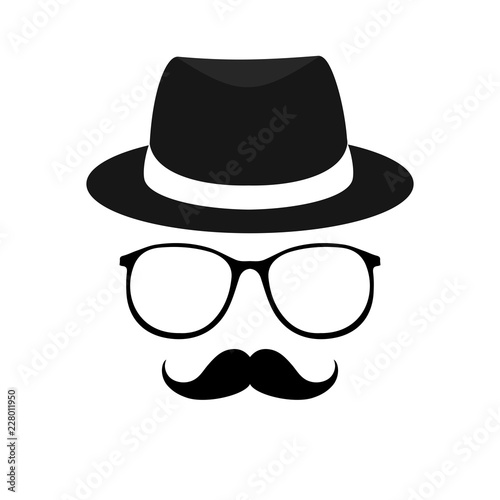 Secret agent icon in a hat and glasses. Vector cartoon illustration