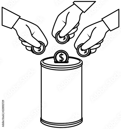 hands donating coins in pot