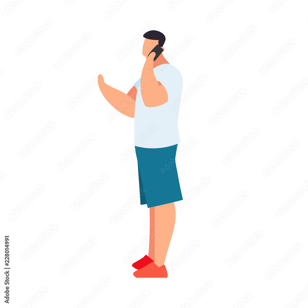 Young man in a flat style talking on phone. Young man in a flat style talking on phone.