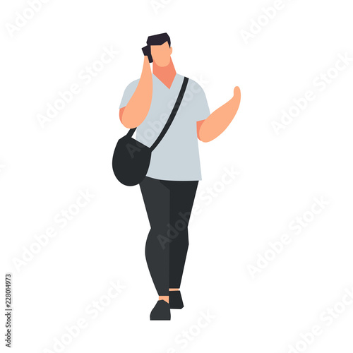 Young man in a flat style talking on phone.