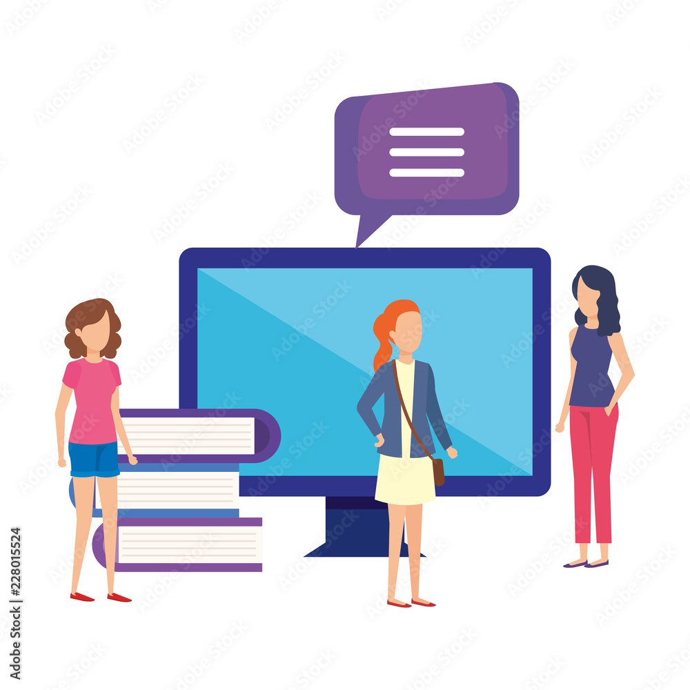 Fototapeta premium min girls with computer monitor