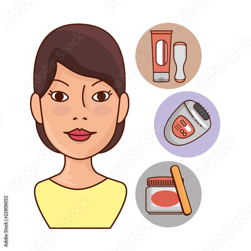 woman with facial hair and set products