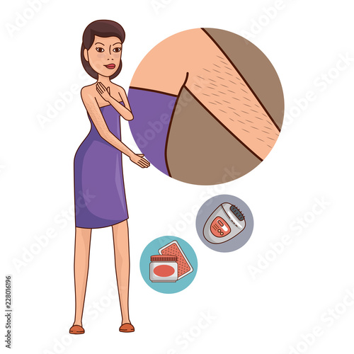 woman in towel waxing armpit with products