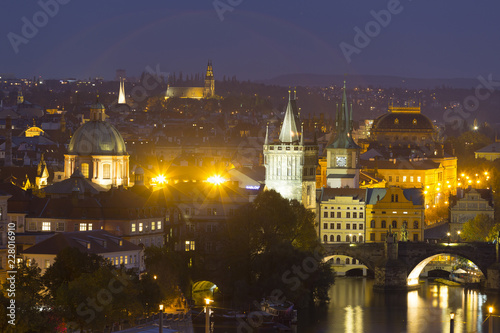 Night Prague City with its Cathedrals, Towers and Bridges, Czech Republic