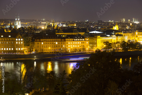Night Prague City with its Cathedrals  Towers and Bridges  Czech Republic