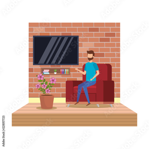 man in television room scene