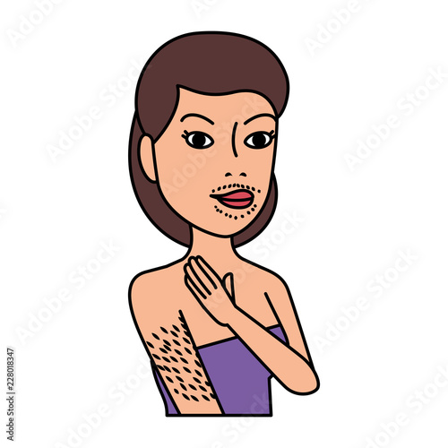 woman in towel with facial hair