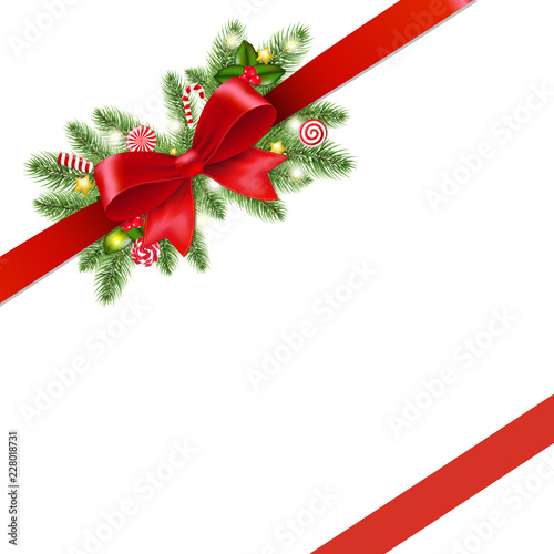 Christmas Red Ribbon And Bow Isolated