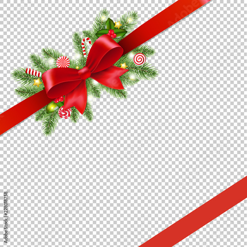 Christmas Red Ribbon And Bow Isolated Transparent Background