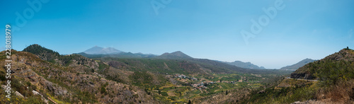  landscape panorama , green valley with mountain Teide background and clear blue sky, Tenerife