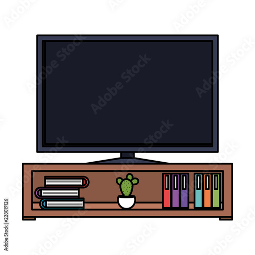 plasma tv in wooden shelf
