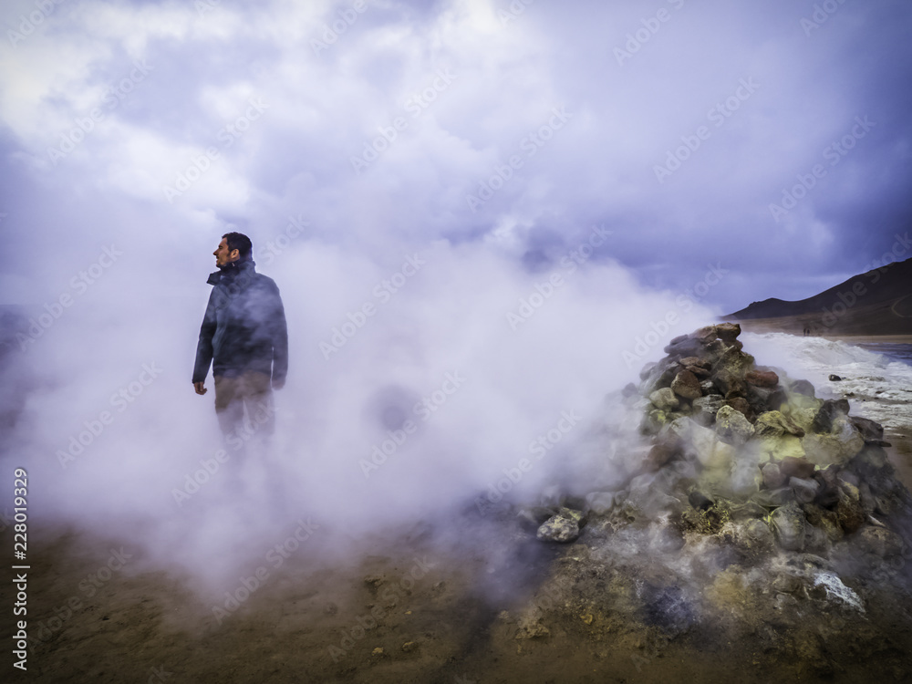 Thermal gas coming out from the ground at Hverir geothermal area in Northern Iceland