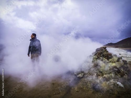 Obraz na płótnie Thermal gas coming out from the ground at Hverir geothermal area in Northern Iceland w salonie