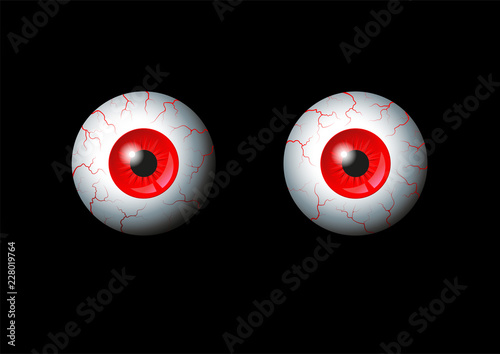 Rote Augen für Halloween,
Vektor Illustration isoliert auf schwarzem Hintergrund 